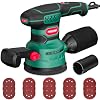 Orbital Sander 3.8Amp 450W, HYCHIKA 6 Variable Speeds Double Handle Palm Random Orbit Power Sander, 5-Inch Electric Sander with 20pcs Sandpapers, Dust Collector for Woodworking