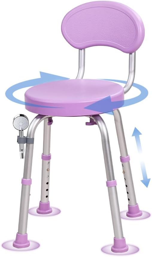 360 ° Rotating Shower Chair with Seat Back, Anti Slip Adjustable Height Bathtub Stool, Suitable for Elderly and Postoperative Patients as a Bathroom Shower Seat