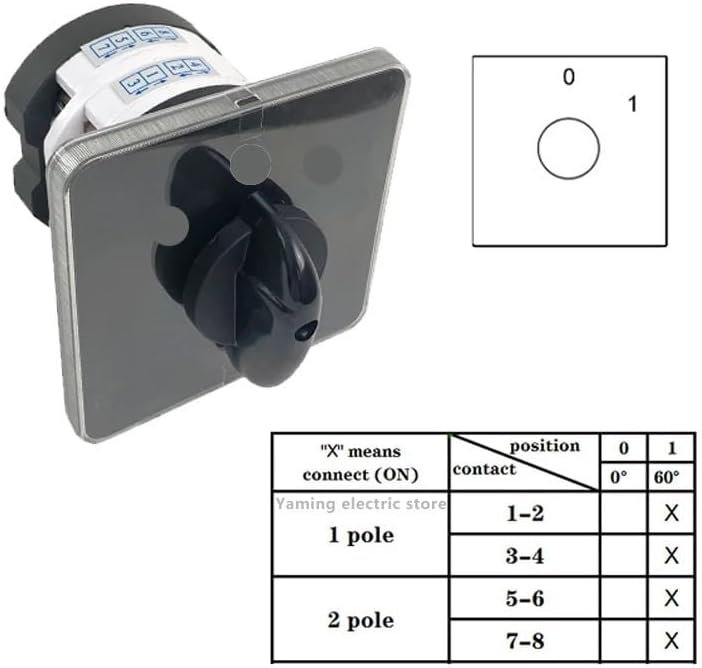 50A 2 Poles 8 Terminals Rotary Cam Switch Changeover Select Interruptor Optional Positions YMZ12-50/2(0-1)