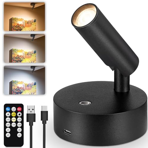 URTOM 3CCT LED Wireless Spotlight Indoor Rechargeable Picture Lights Battery Operated Spot Light Uplighting Indoor with Remote Dimmable Accent Lighting for Artwork Plant Tree Wall Painting, 1 Pack