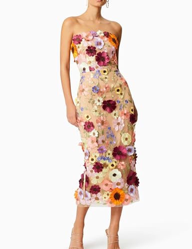 Women's 3D Floral Embroidery Dress Sheer Mesh Square Neck Lace Bodycon Party Cocktail Mini Dress3