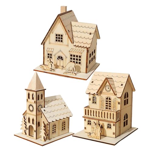 Holz Weihnachtshaus - 3 Stücke Dekoratives Holzhaus mit...