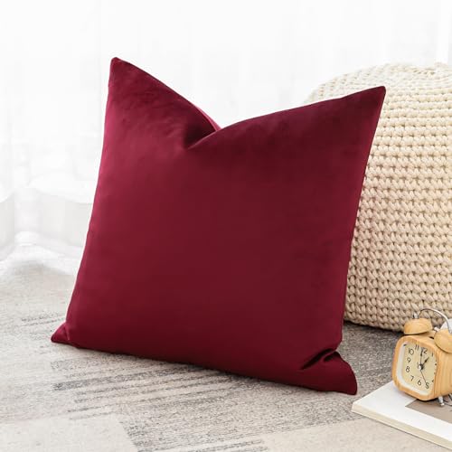 Artscope Luxury Velvet Cushion Covers Super Soft Decorative Square Throw Pillow Covers Case Cushion Covers for Sofa Couch Bedroom Car Decor 40x40cm Wine Red - Image 4