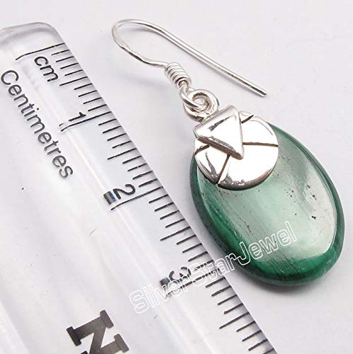 Natural Malachite Dangle Earrings 1.4" 925 Pure Silver Gemstone Jewelry3