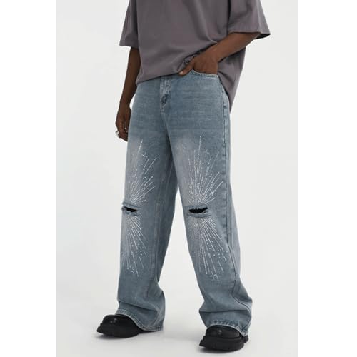 Rhinestone Jeans Men Y2K Baggy Ripped Bedazzled Denim Pants Streetwear Wide Leg Bling Bottoms Glitter Hip Hop 2000s3