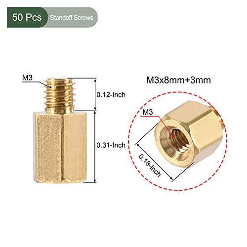 YOKIVE 50 Pcs M3 Standoff Screws, Brass Hex PCB Standoffs, Keep Height Consistent, Great for Motherboard (Gold Tone, 8mm+3mm) - Image 2