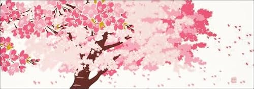Pink 染の安坊 Anbo Tenugui Hand Towel, Cherry Blossoms In Full Bloom, Koboresakura, 100% Cotton, Made In Japan, 13.8 X 39.4 Inches