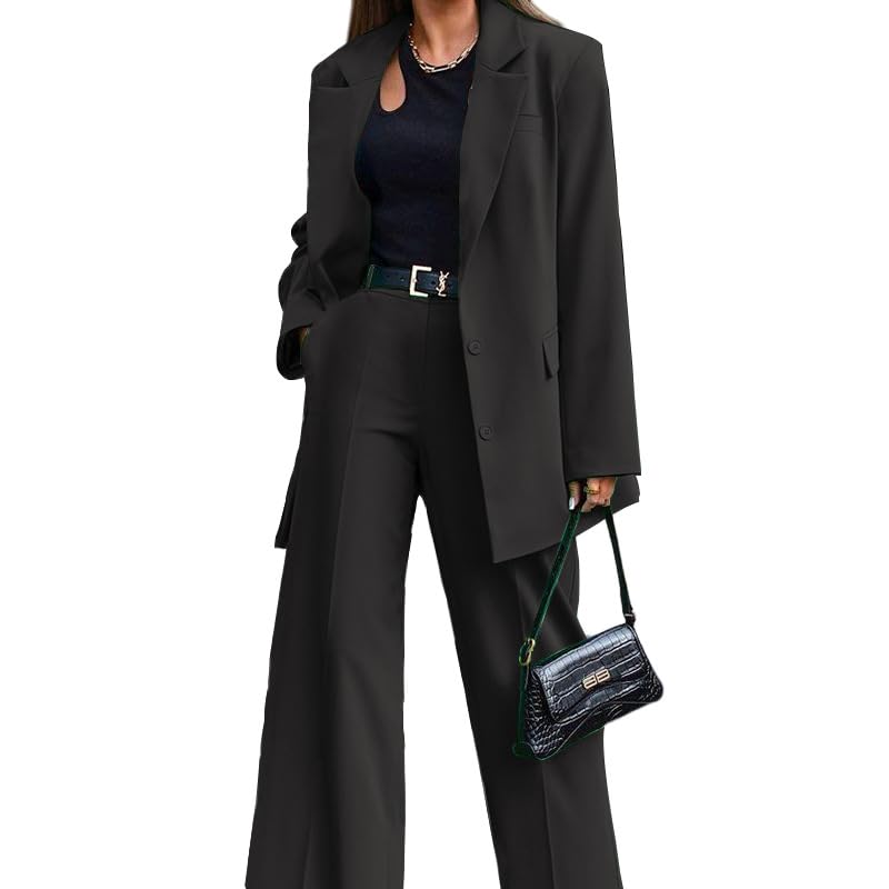Melliflo Womens Business Suits 2 Piece Set Professional Outfits Solid Color Casual Blazer and Pants