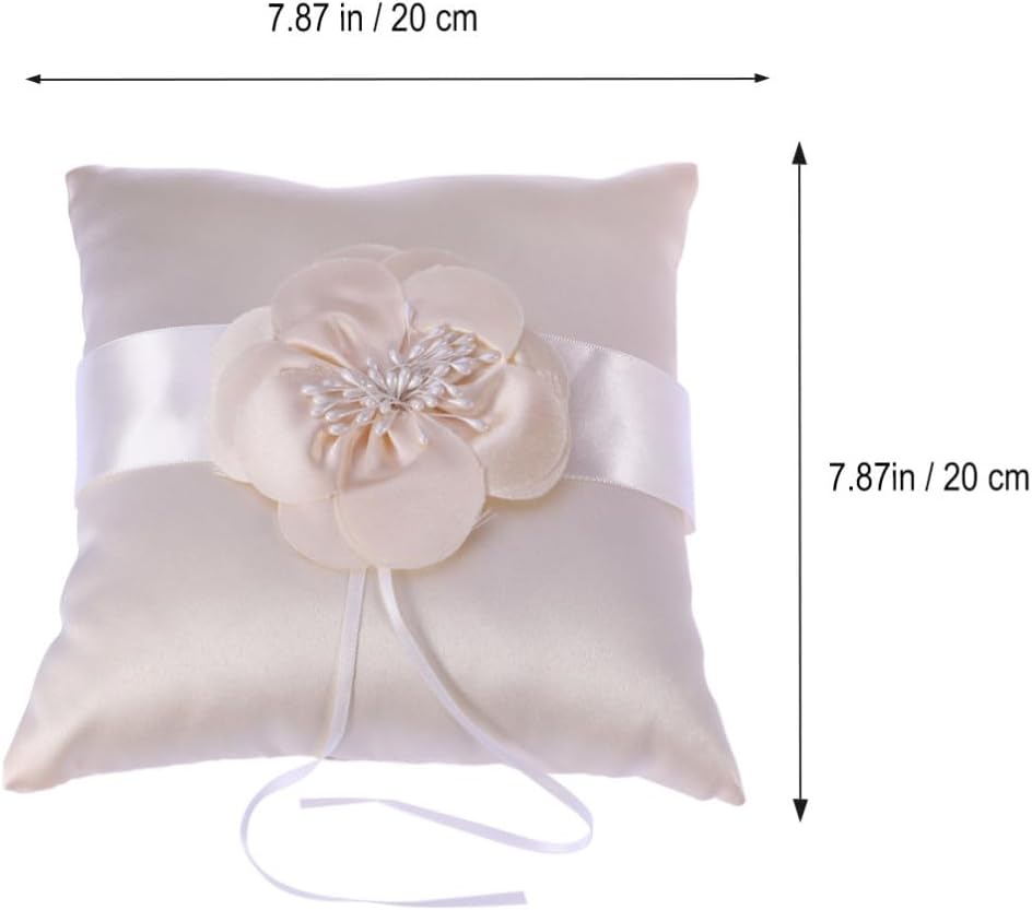 Wedding Ring Bearer Pillow Flower Ribbon Decor 20x20cm Cloth