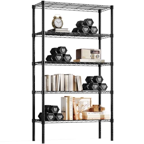 OLIXIS Estantes de almacenamiento de 5 niveles, estantería de alambre de metal, organizador de estante de pie ajustable para baño, lavandería, cocina, despensa, garaje, sótano, lavadero, 13.8 pulgadas