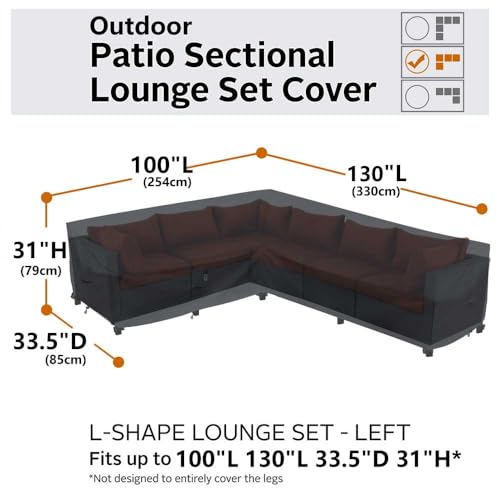 Heavy Duty Outdoor Sectional Sofa Cover, Waterproof 600D Patio Sectional Couch Covers, Lawn Patio Furniture Cover (Midnight Black, 100"x130"(L-Shaped-Left Facing))