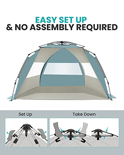 Outdoormaster Pop Up Beach Tent For 4 Person - Easy Setup And Portable Beach Shade Sun Shelter Canopy With Upf 50+ Uv Protection Removable Skylight Family Size - Cancun Seashore #TOP2