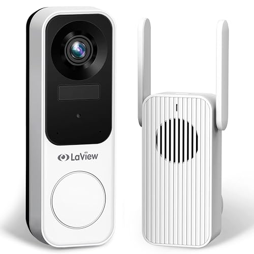LaView Doorbell Camera Wireless, 2K 3MP HD WiFi Video Doorbell with Chime, Battery Powered Weatherproof Door Security Camera, Human Detection Night Vision, Two-Way Audio, USA Cloud Server