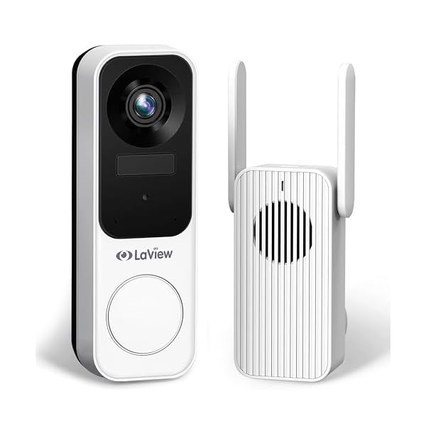LaView Doorbell Camera Wireless, 2K 3MP HD WiFi Video Doorbell with Chime, Battery Powered Weatherproof Door Security Camera, Human Detection Night Vision, Two-Way Audio, USA Cloud Server
