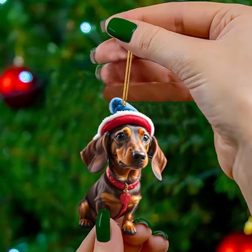 Weihnachtsschmuck Dackel Weihnachtsdeko Christmas Decorations Hund Weihnachten Baumschmuck Weihnachtsdekoration für Zuhause und Auto Lustige Weihnachtskugeln (G)