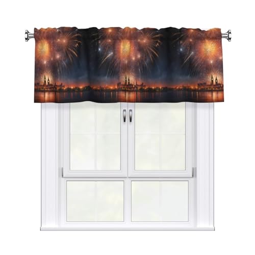 WHJDPP Cortina con estampado de lluvia brillante de fuegos artificiales con poste corto, 54 x 18 pulgadas para mejorar ventanas de cocina, baños, lavanderías y estudios