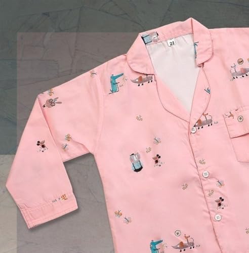 Image of MINIMATES Unisex Kids Cotton All Over Printed Night Suit Sleepwear Top & Pyjama Set Full Sleeve with Pockets for Girls & Boys with Buttons /Sleepwear for Girls /Night Dresses