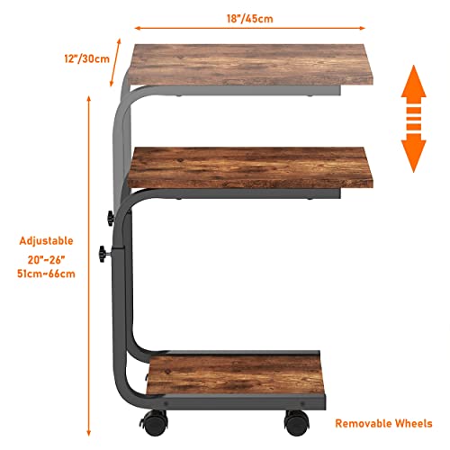SIMPDIY Side Table Height Adjustable End/Bedside Table with 4 Wheels for Sofa Bedroom Living Room Office, Coffee Table for Small Spaces, Stable, Heavy Duty Iron, Rustic Brown - Image 4