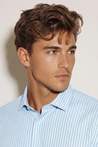 Image of Peter England Men's Premium Solid Herringbone Regular Fit Full Sleeve Formal Shirt | Wonder Fabric | Cotton Rich