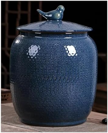Large Sealed Rice Storage Container with Lid - Porcelain Food Storage Jar for Rice, Flour & Pet Food - Kitchen Organizer for Bulk Storage