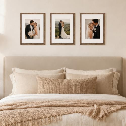 Image of upsimples 12x16 Frame, Display Pictures 8.5x11 with Mat or 12x16 Without Mat, Wall Hanging Photo Frame, Rustic Brown, 1 Pack