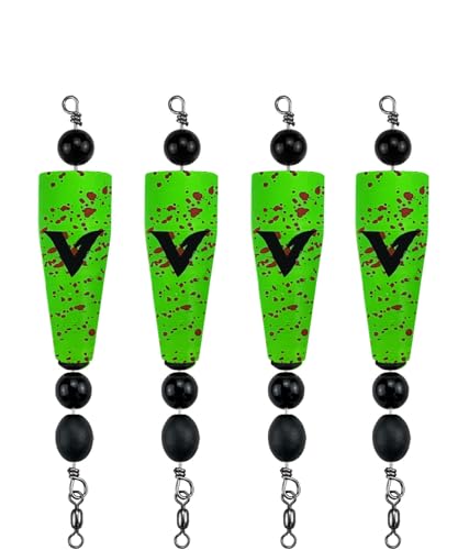 4 Pack Pre-Rigged Popping Corks for Fishing Steel Wire Leader Saltwater Fishing Cork Float with Rattling Beads Weighted Popping Cork for Redfish Trout Snook (Green with Brown Splatter 3 (3/4oz))