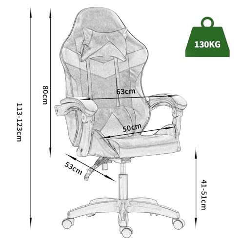 Panana Gaming Reclining Swivel Chair for Adults,Ergonomic Swivel Racing PC Chair with Lumbar Support (White) - Image 4