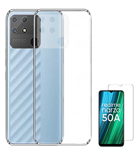 Image of Soft Flexible Silicone Back Cover Compatible with Realme Narzo 50A, Transparent Case + Screen Guard