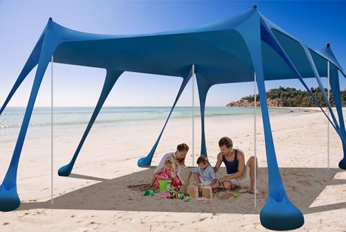 Beach Tent Sun Shelter, Camping Sun Shelter 10 x 13FT with 10 Sandbags, Sand Shovel, Ground Pegs, Stability Poles, Beach Canopy Tent Sun Shade UPF50+ Protection for Camping, Fishing, Backyard