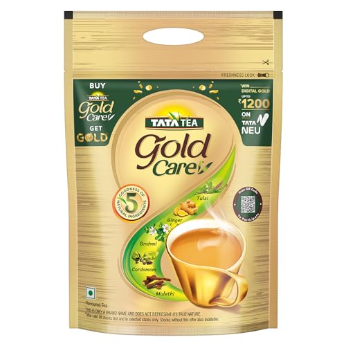 Image of Tata Tea Gold Care 1kg, Rich in Taste, Goodness of Elaichi, Ginger, Tulsi, Brahmi & Mulethi, Black Tea, Loose Leaves (Pack of 2)