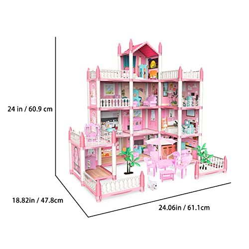 Doll House Set With 11 Rooms And Furniture Accessories, Pink Play Dream House For Girls, Diy Building Pretend Play Doll House Gift Toy For Kids. #TOP4