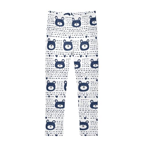 Lovely Simple Navy Bears Girls Leggings Soft Comfortable Athletic Leggings Dancing Pants for 4-10 Years