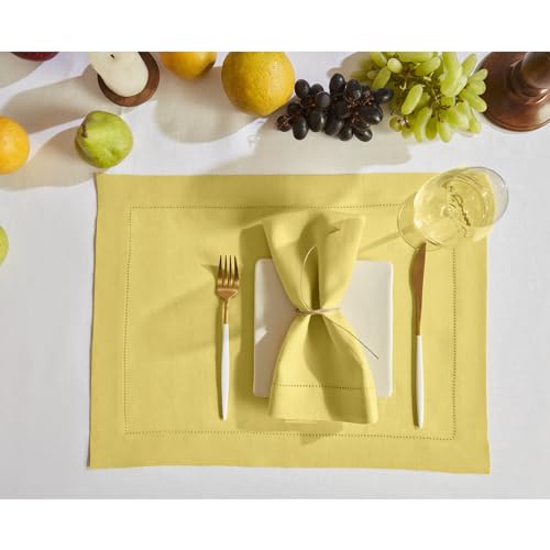 Set de 4 servilletas de lino amarillo 20 x 20 in miniatura 3