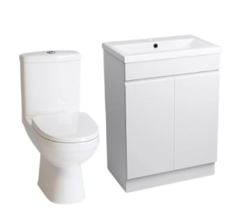 Ibathuk White Close Coupled Toilet Vanity Unit Basin Sink Gloss Wc Pan (Flat Pack)