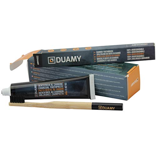 Dentifrice au charbon actif. Dentifrice pour dents sensibles. Blanchisseur au charbon actif avec une brosse à dents en bambou 100% biodégradable. Kit pâte de blanchiment des dents 80 gr.
