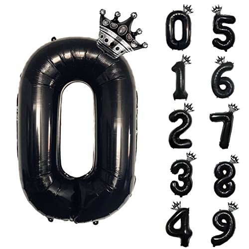 養楽堂 誕生日 バルーン 数字 パーティー 飾り風船 0-9 王冠 デコレーション装飾 32インチ 大きい バルーン 結婚式 記念日 子供 大人兼用 ブラック0