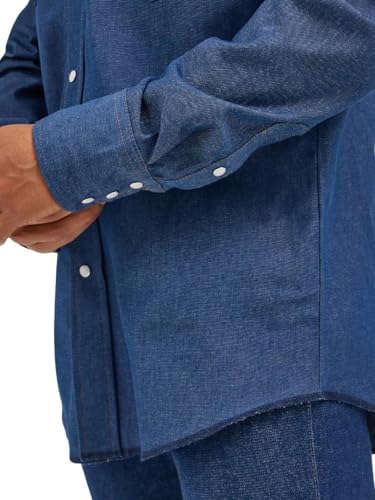 Wrangler Men's Cowboy Cut Western Chambray Snap Long Sleeve Work Shirt, Indigo, Medium
