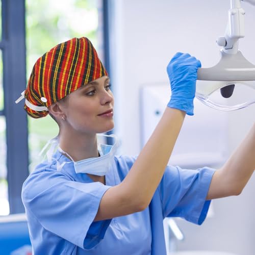 Image of 6 Pcs Scrub Cap Women Adjustable Nurse Cap with Button Bouffant Medical Surgical Hat Sweatband for Gift
