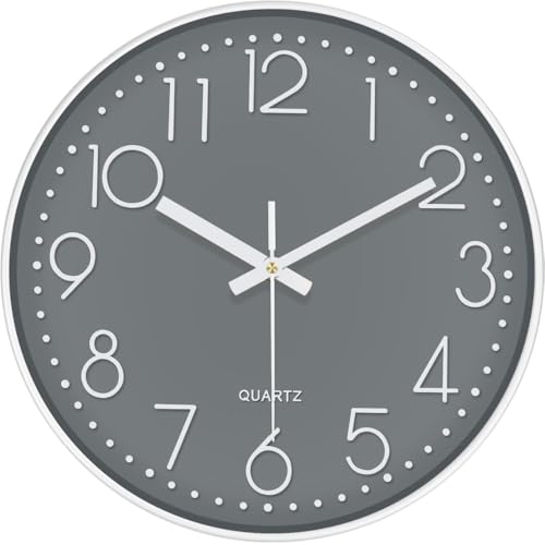 Image of STAR WORK Premium Wall Clock 12 inch Inch Silent Non-Ticking Quartz Movement | Easy to Read 3D Numbers | Modern Analog Clock for Home Decor, Living Room, Bedroom, Office (Slate Gray, 12-Inch (30Cm))