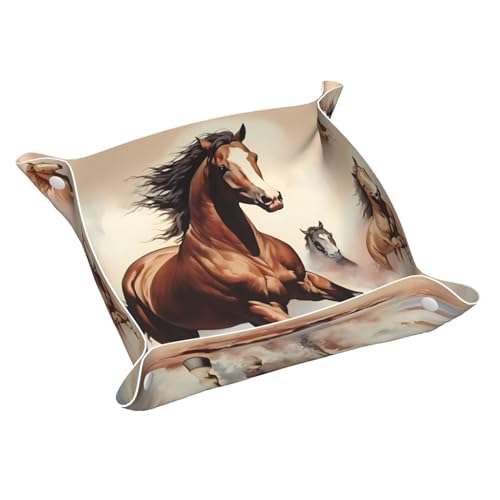 Boîte de rangement en cuir imprimé cheval cabré marron – Plateau de rangement de bureau adapté pour bijoux/clés/fournitures de bureau