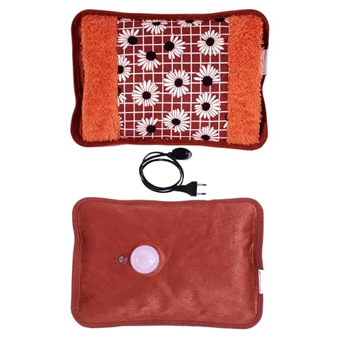 Image of Electric hot water bag |electric hot water bag for periods pain relief | Hot gel bag electric | Electric hot pack for back pain | Reusable electric heating pad | Electric heating pad for men and women (Brown with flower)
