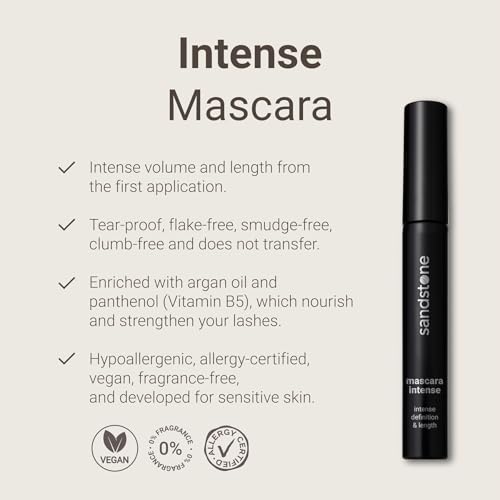 Sandstone Scandinavia Hypoallergenic Mascara Sensitive Eyes - Smudge-Proof, Sweatproof and Lengthening with amazing separation of the lashes - Vegan and Non Toxic (Black, 9 ml)