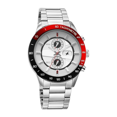 Image of Fastrack Overdrive Quartz White Round Dial Men's Watch | Stainless Steel Strap Material | Watches for Men Analog - 3332KM03