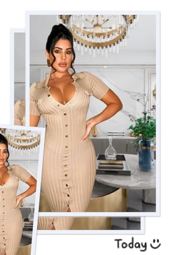 Image of Women's Fashion Sexy Elegant Comfortable Fit Vital V-Neck Knitted Short Sleeve Dress