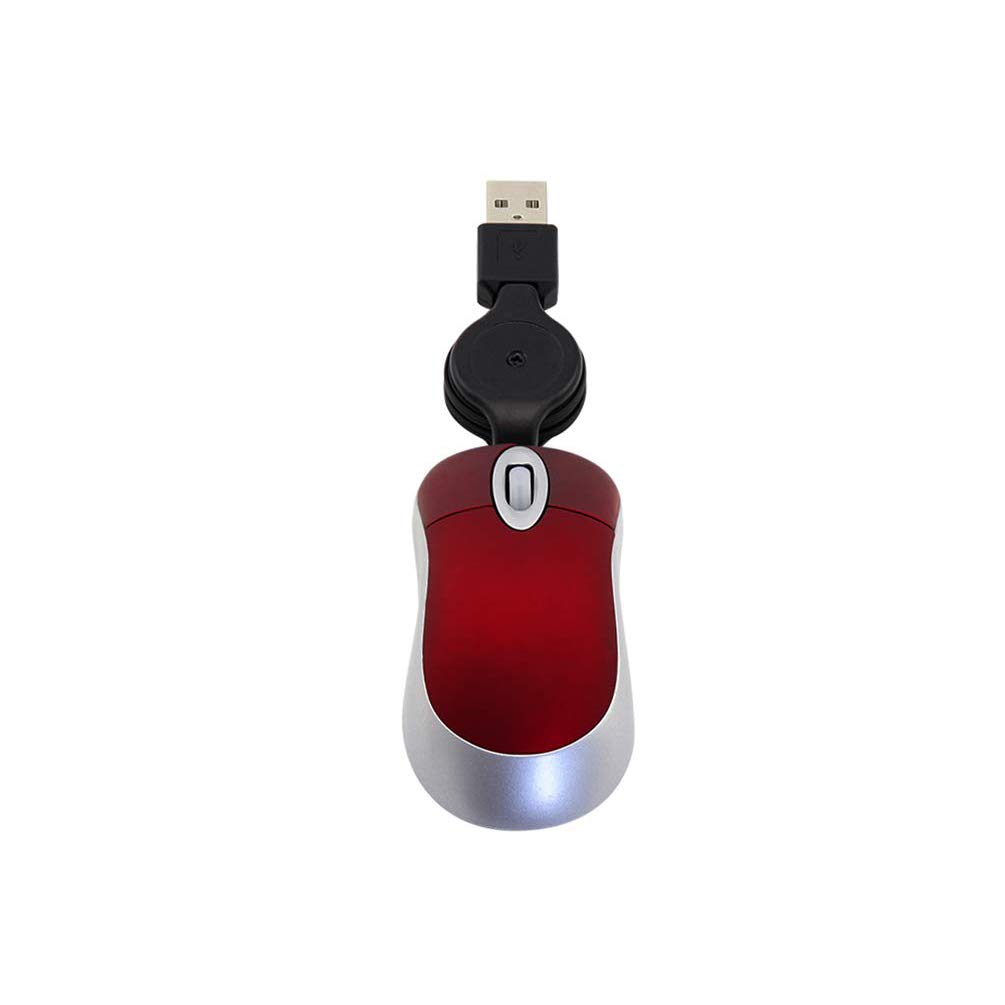 Mini mouse ottico da viaggio, portatile, USB, con cavo USB retrattile, per PC, laptop, computer, scrivania, ufficio, casa, scuola, bambini, ragazze, ragazzi, donne, uomini, regalo (rosso)