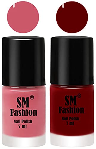 Image of Long Lasting Nail Polish | Nail Paint Combo 7 ml Each) - Set of 2 Nude Pink-Dark Red
