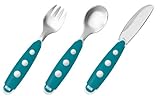 esslernbesteck nuby Kindermundgerechte Form NUK 10255210 Easy Learning Maxi-Besteck, 3-teilig, Edelstahl, kindermundgerecht, abgerundete Ränder und Zinken, petrol