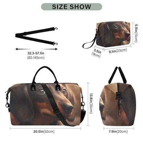 Large Travel Duffel Bag, Puppy and Dachshund Sports Tote Gym Bag, Shoulder Weekender Overnight Bag for Women Men, Carry On Luggage with Toiletry Bags3