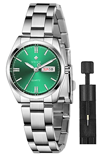 Montre pour femme montre quartz chic bracelet argenté cadran vert pour le bureau