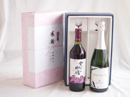 感謝の贈り物ボックス 山梨県産100%やや甘口赤ワインと国産ワインセット(MdV オアシス3 白スパークリングワイン辛口(長野県)750mlシャンモリ実りの収穫甘口赤ワイン10度 720ml